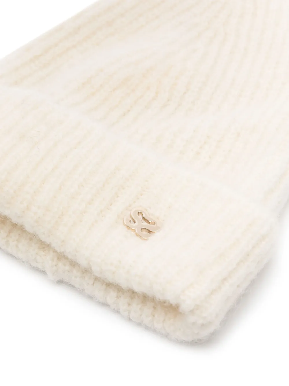 SANDRO logo-lettering ribbed beanie - Wit