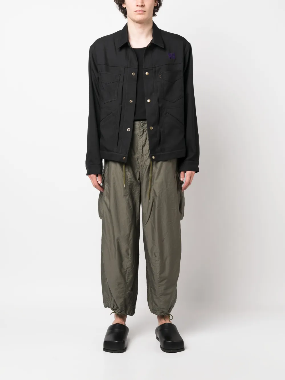 Needles embroidered-butterfly utility shirt jacket - Zwart
