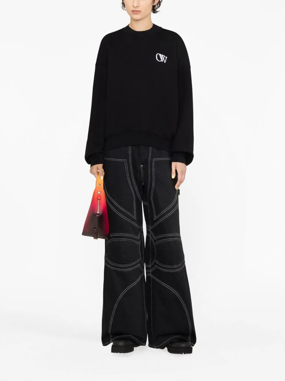Off-White Sweater met logoprint - BLACK WHITE