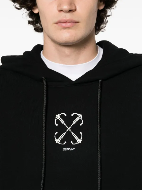 Off White logo print Drawstring Cotton Hoodie Farfetch