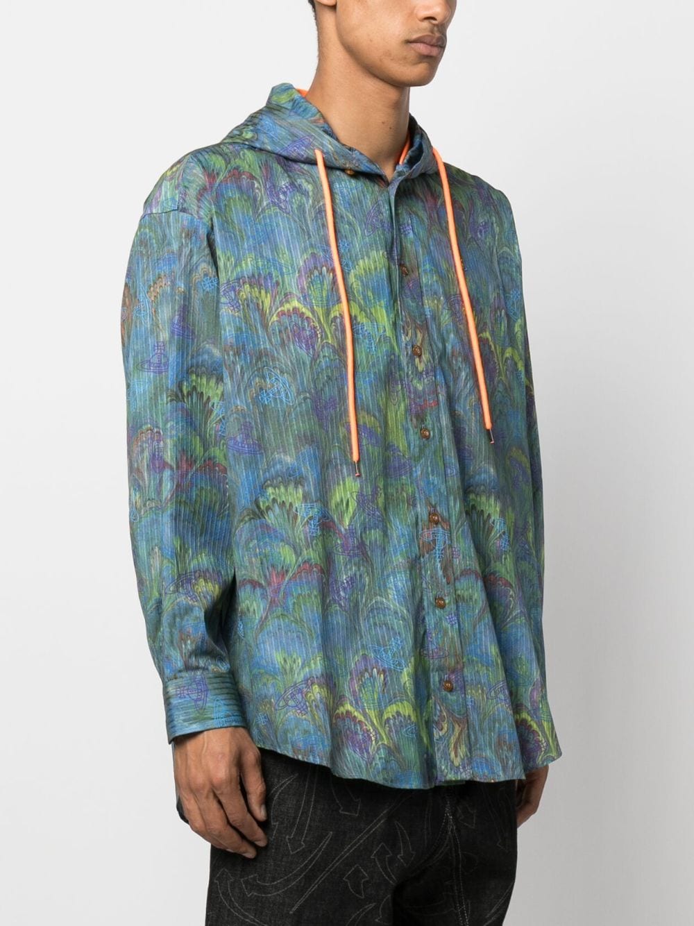 Shop Vivienne Westwood Graphic-print Hooded Shirt In Blue