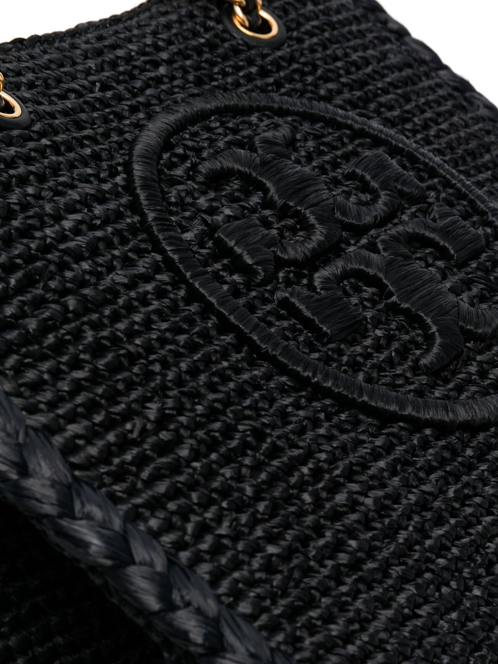 Tory Burch, Bags, Nwt 698 Tory Burch Ella Raffia Chain Handle Large Logo  Tote Natural Black