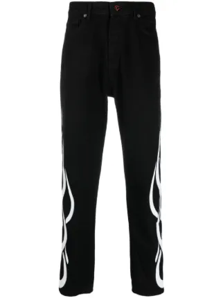 White jeans black store flames