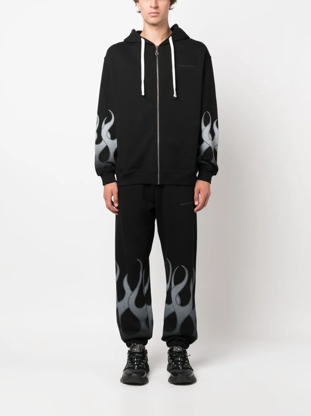 Vision Of Super flame-print cotton hoodie - Zwart