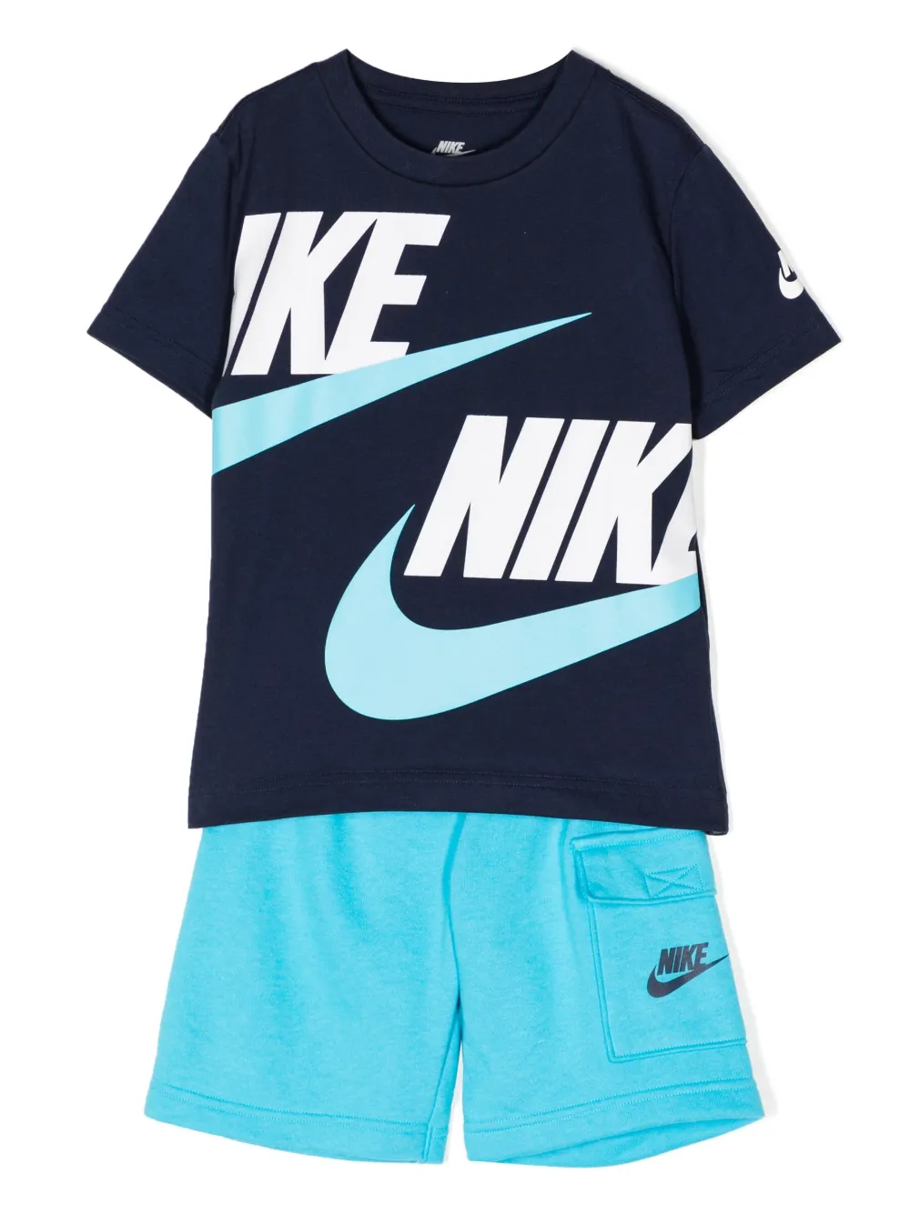 Nike Boys Blue Cotton Logo Shorts Set In Blue