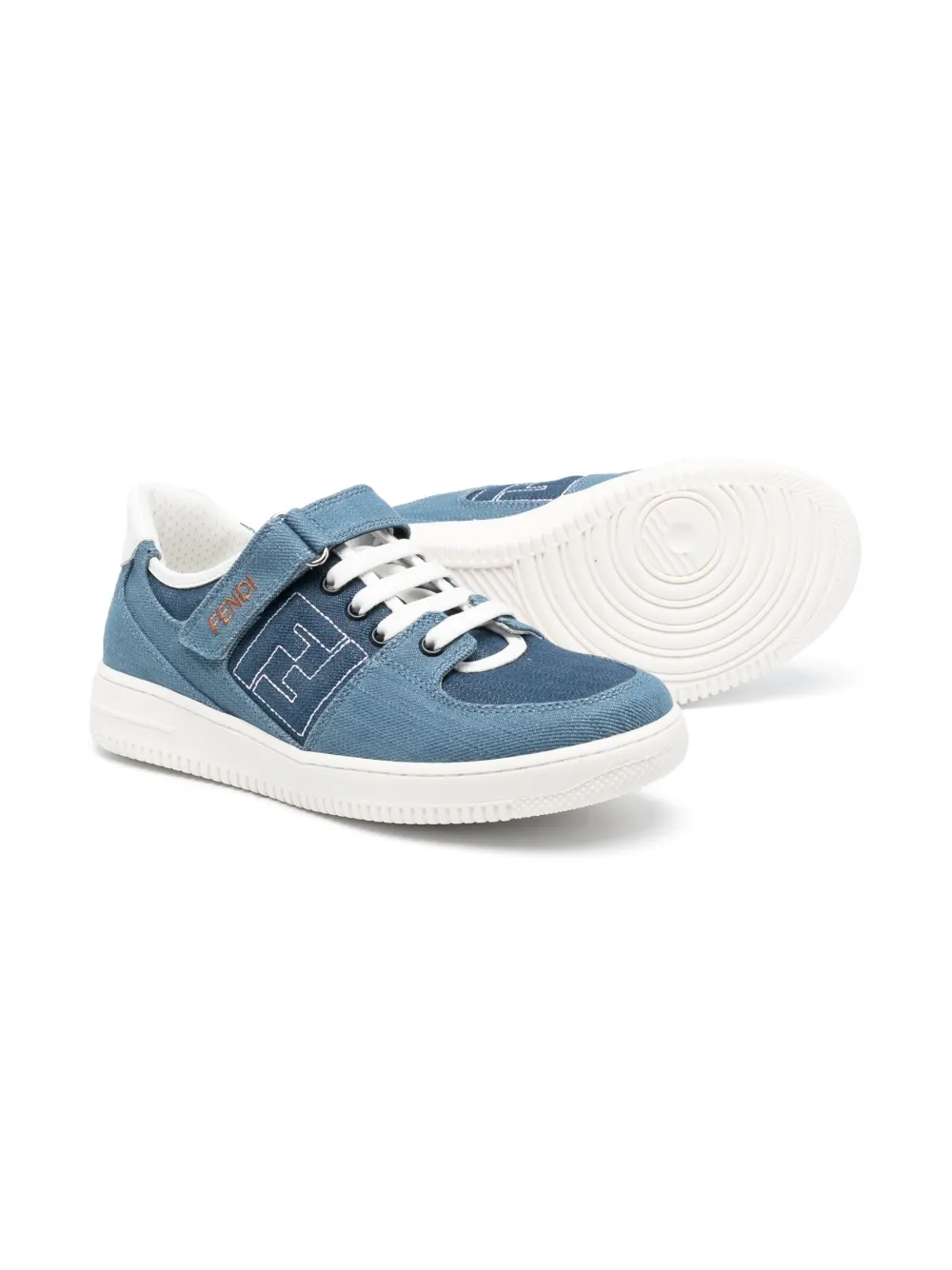 Shop Fendi Ff-logo Denim Low-top Sneakers In Blue