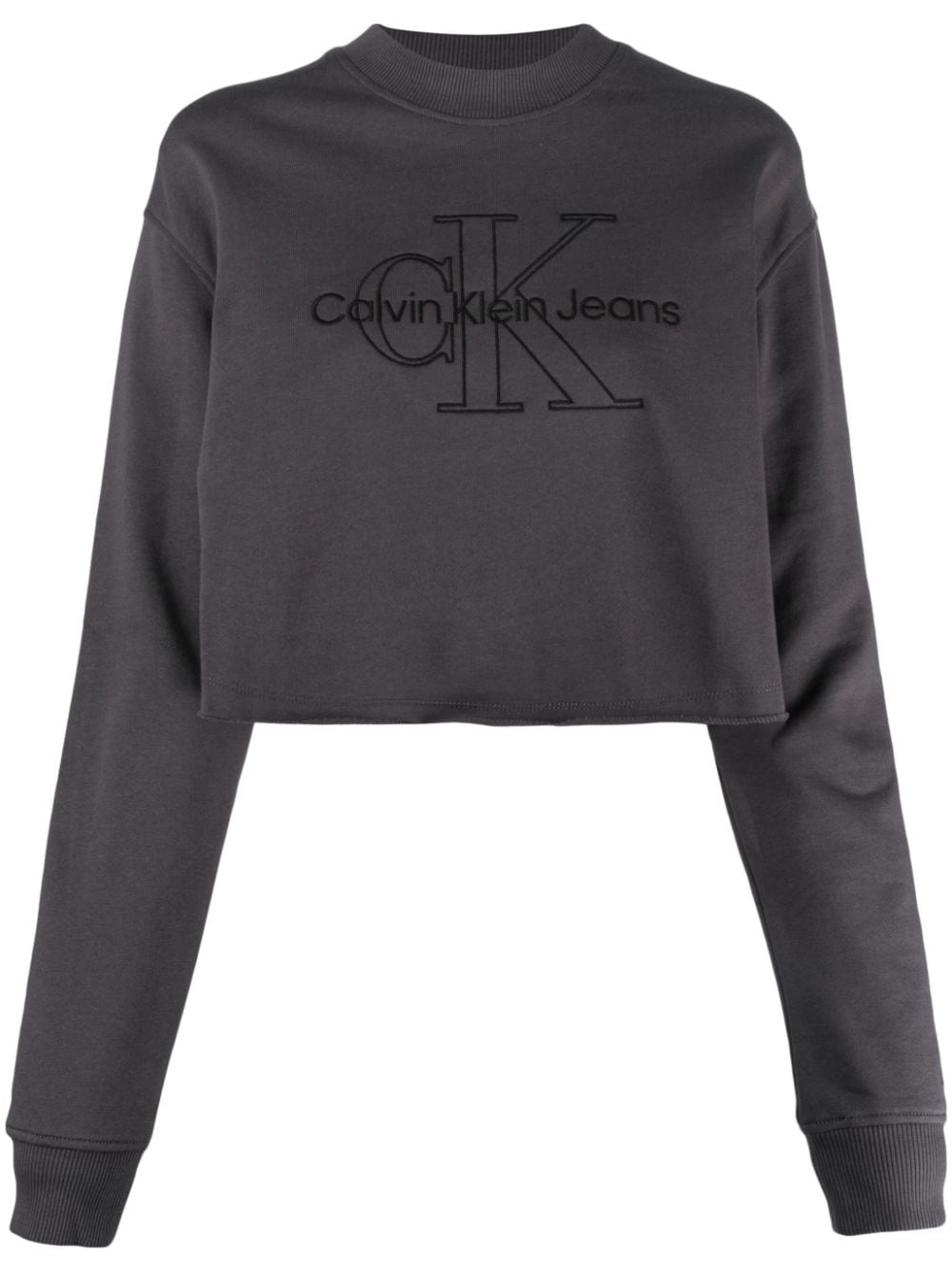 Calvin Klein Jeans monogram-embroidered cropped sweatshirt - Grey