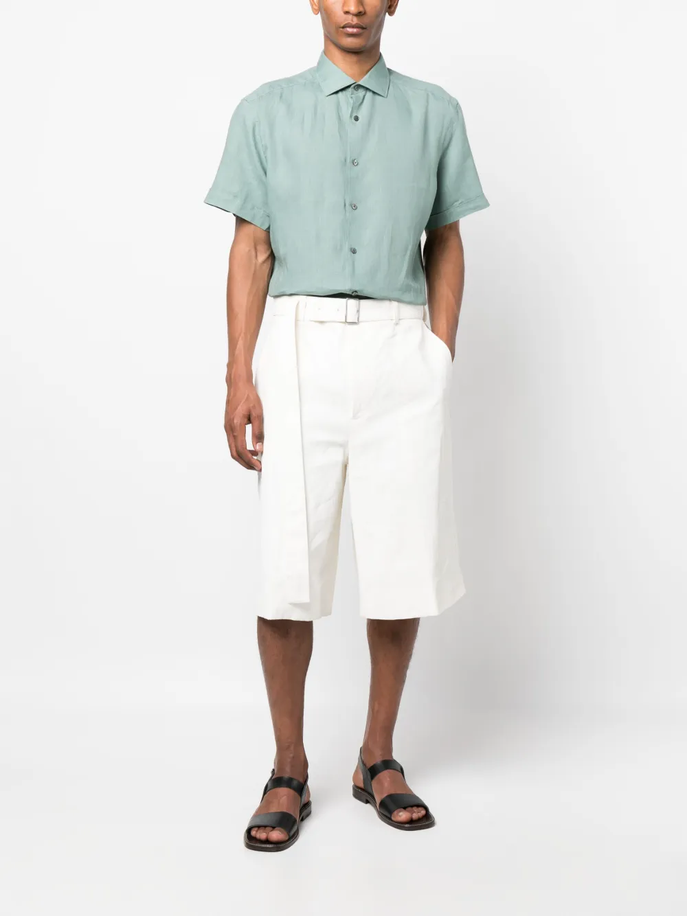 Jil Sander belted-waist cropped trousers - Wit