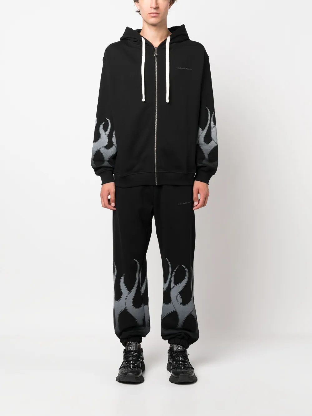 Vision Of Super flame-print cotton hoodie - Zwart