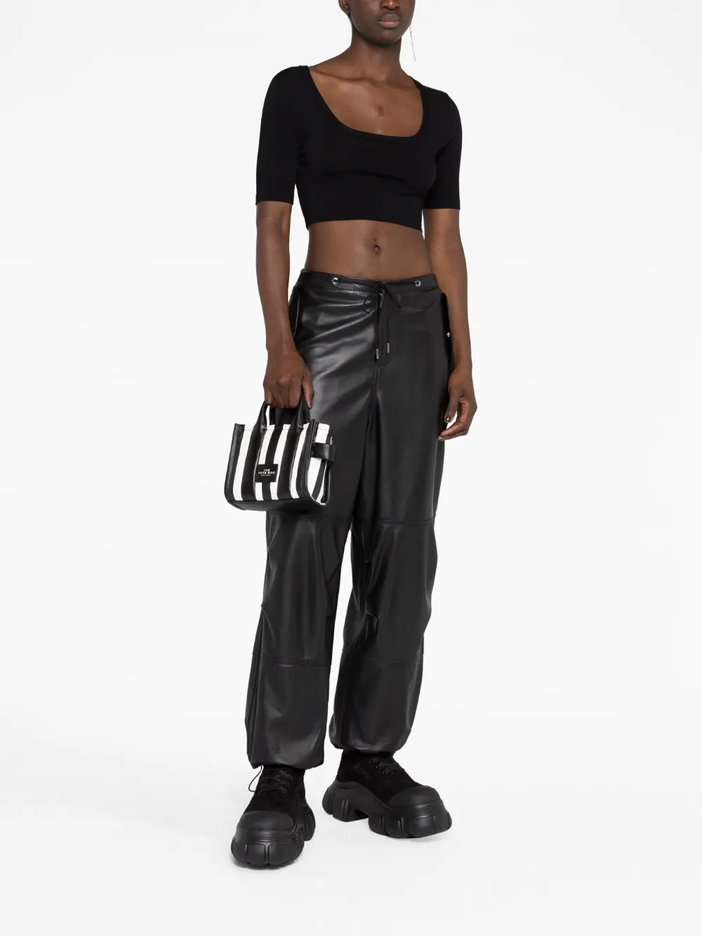 Marc Jacobs vertical-stripe leather tote bag - Zwart