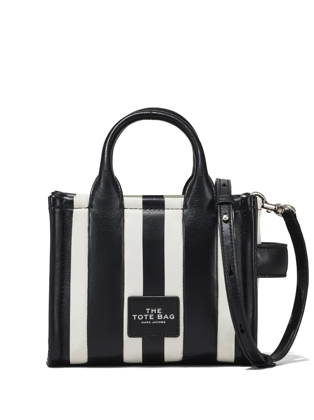 Shop Marc Jacobs The Striped Mini Tote Bag In Black