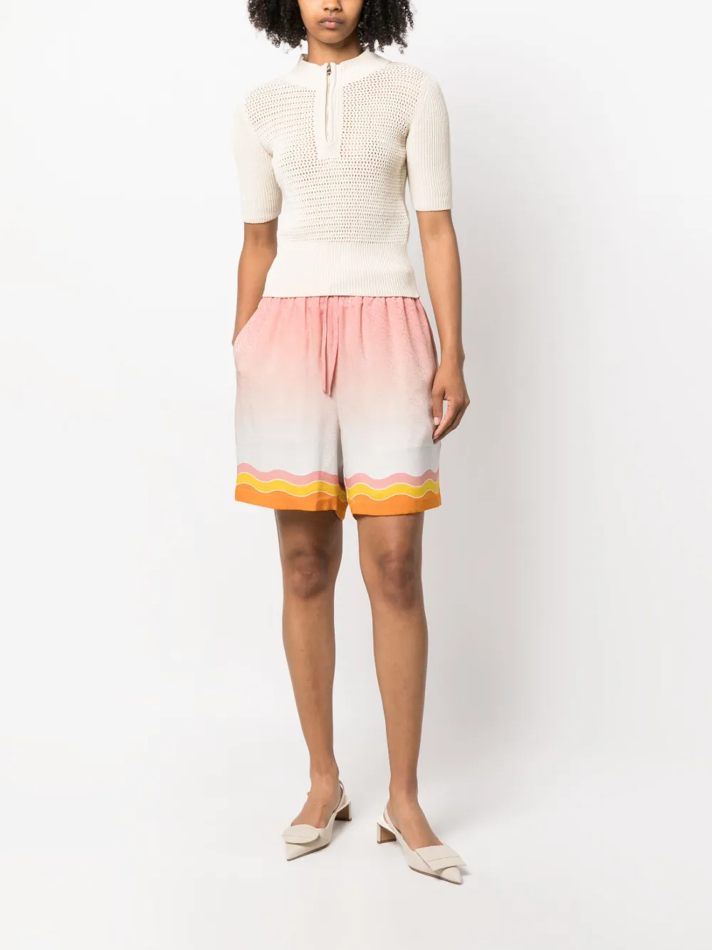 Shop Casablanca Rainbow Monogram Silk Shorts In Pink