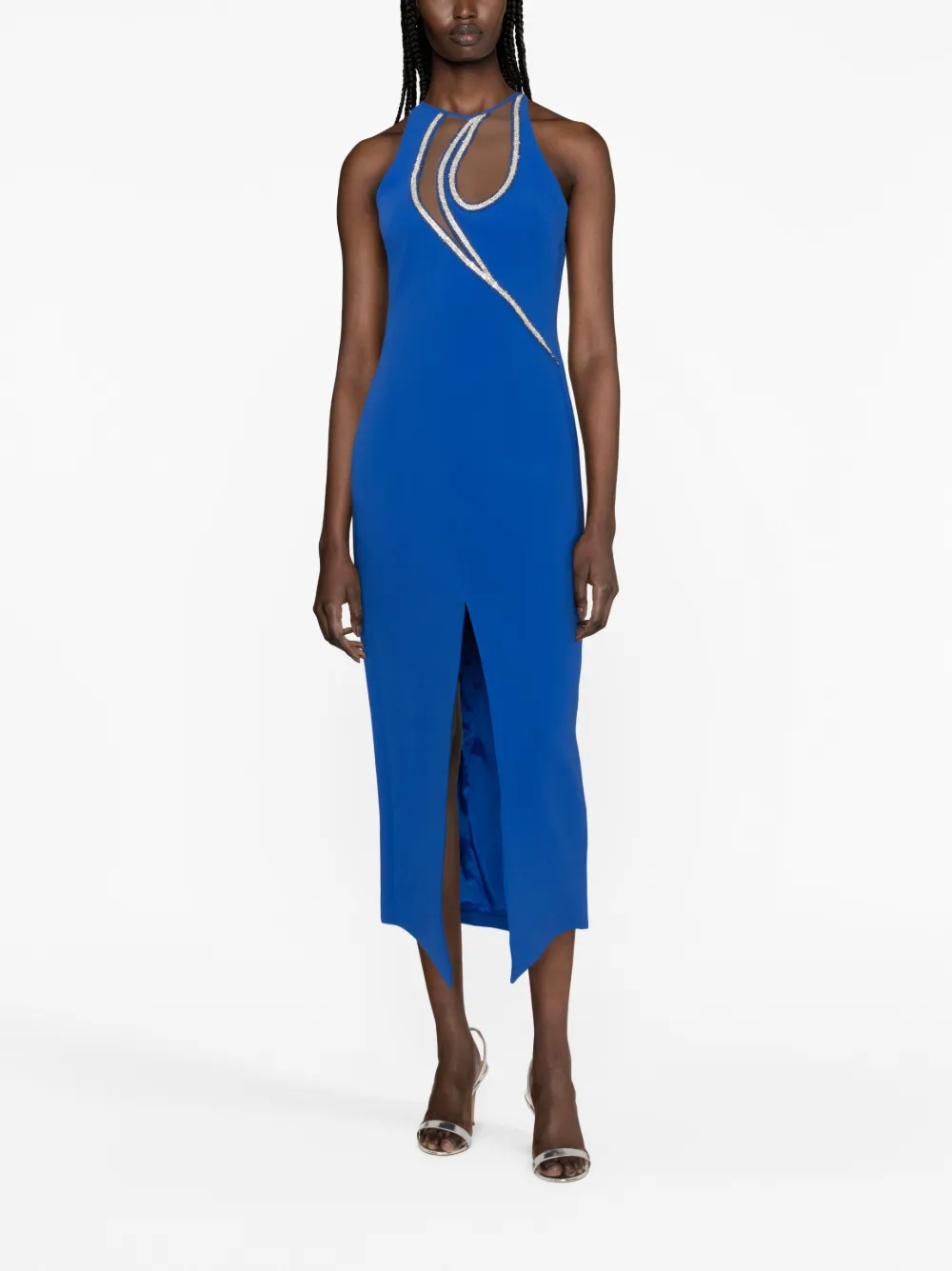 David Koma crystal-embellished midi dress - Blauw