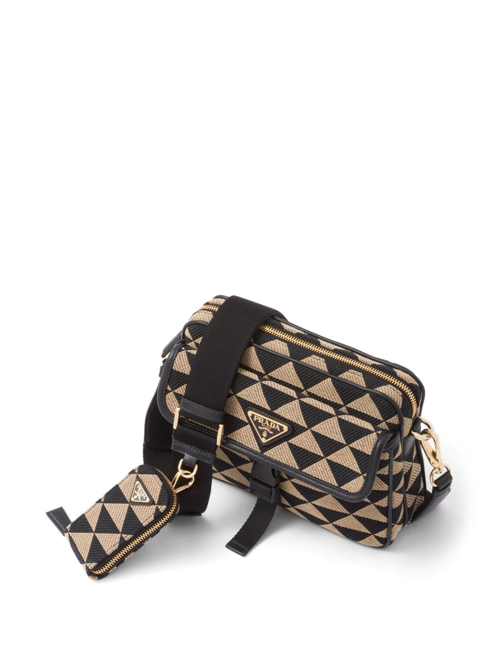 Shop Prada Symbole Embroidered Shoulder Bag In F0y30 Black/beige