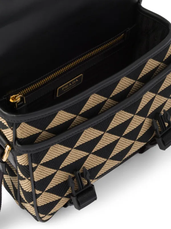 Prada Symbole Embroidered Messenger Bag | Black | FARFETCH
