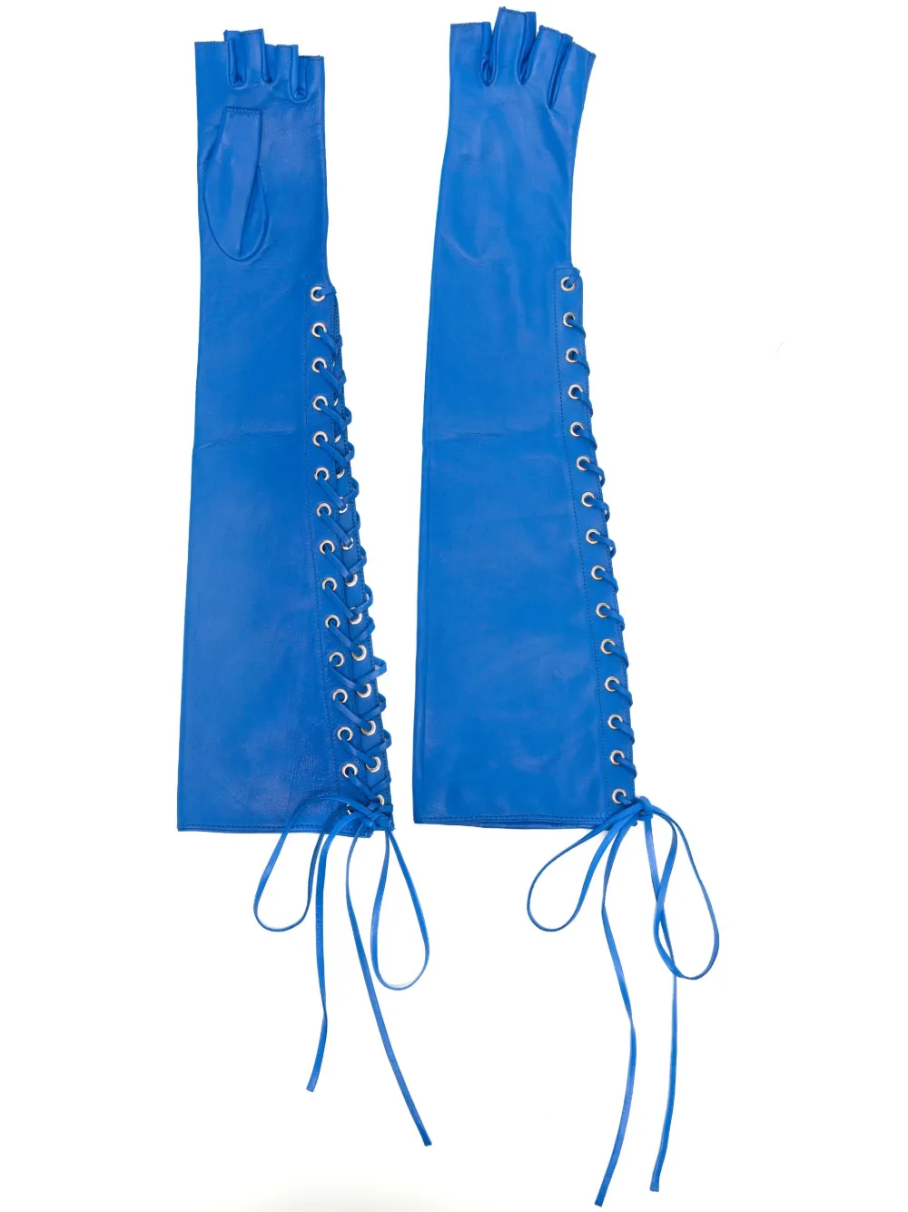 Elbow-Length Fingerless Lace-Up Gloves – Black Leather Costume Arm Cuffs