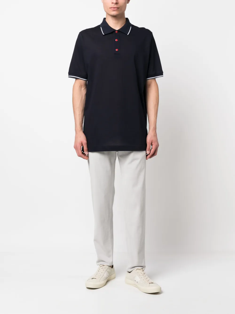 Kiton stripe-detail cotton polo shirt - Blauw