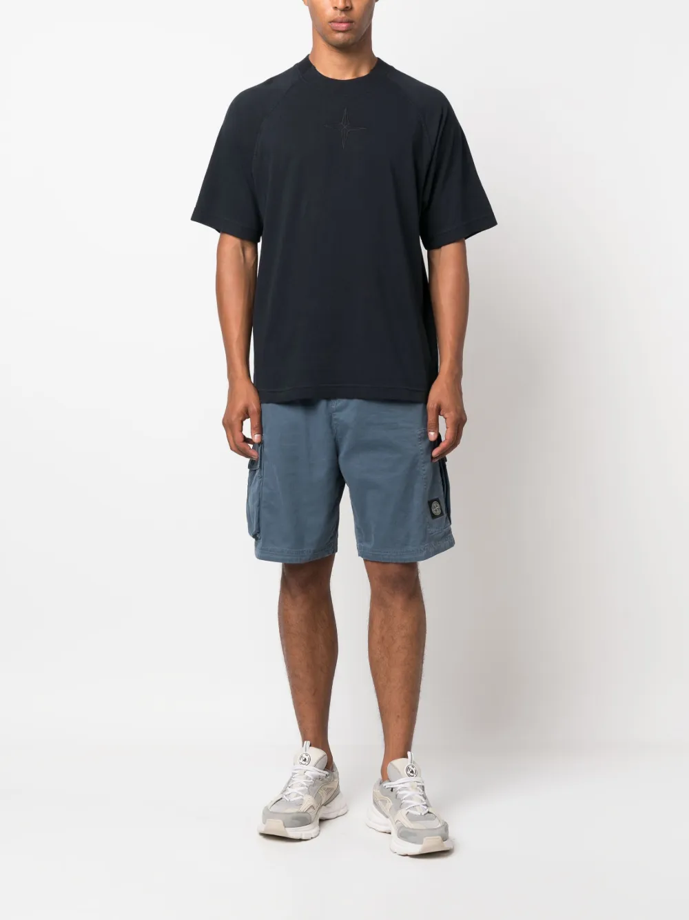 Stone Island logo-embroidered cotton T-shirt - Blauw
