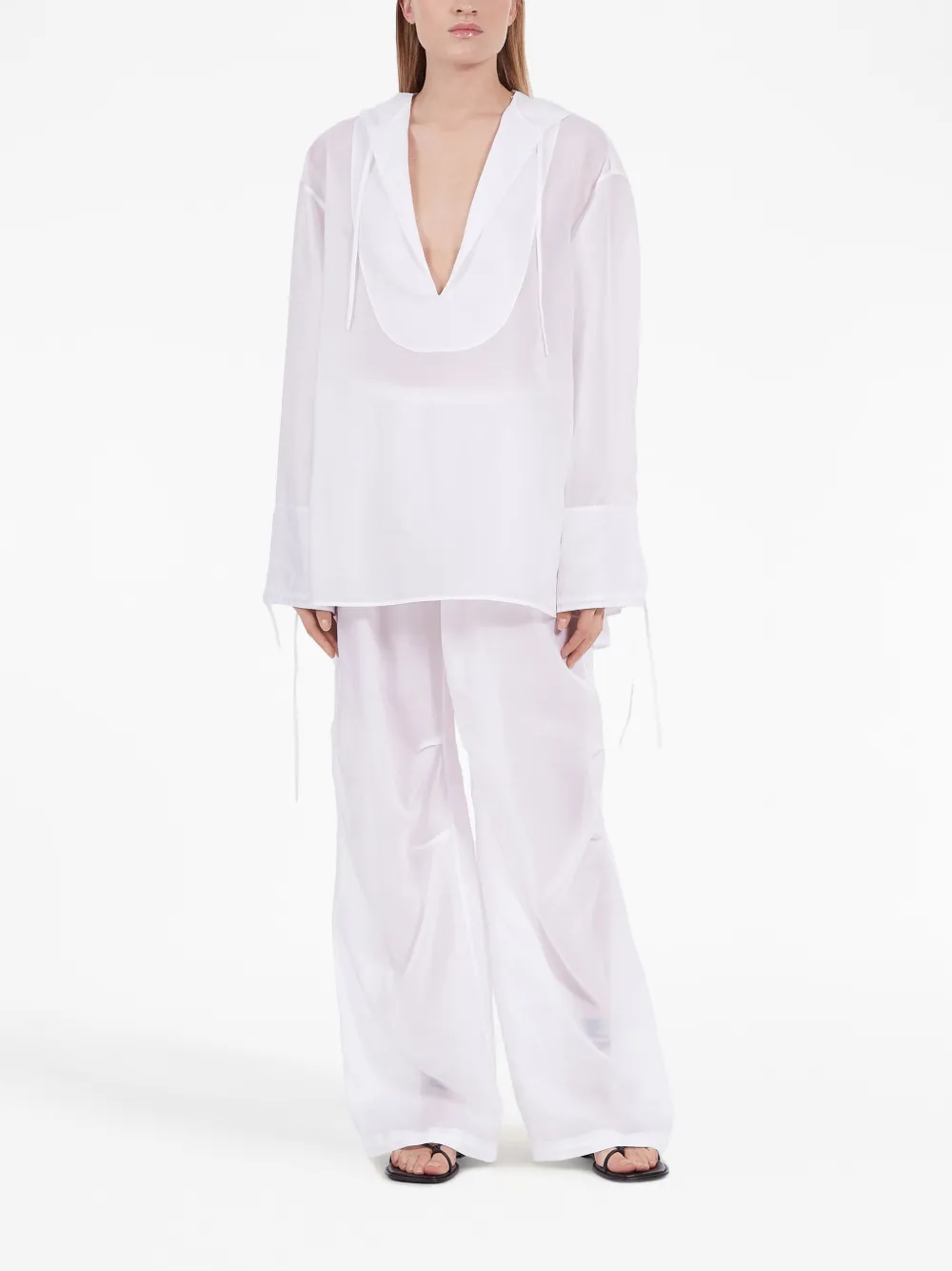 Ferragamo semi-sheer long-sleeve hooded top - Wit