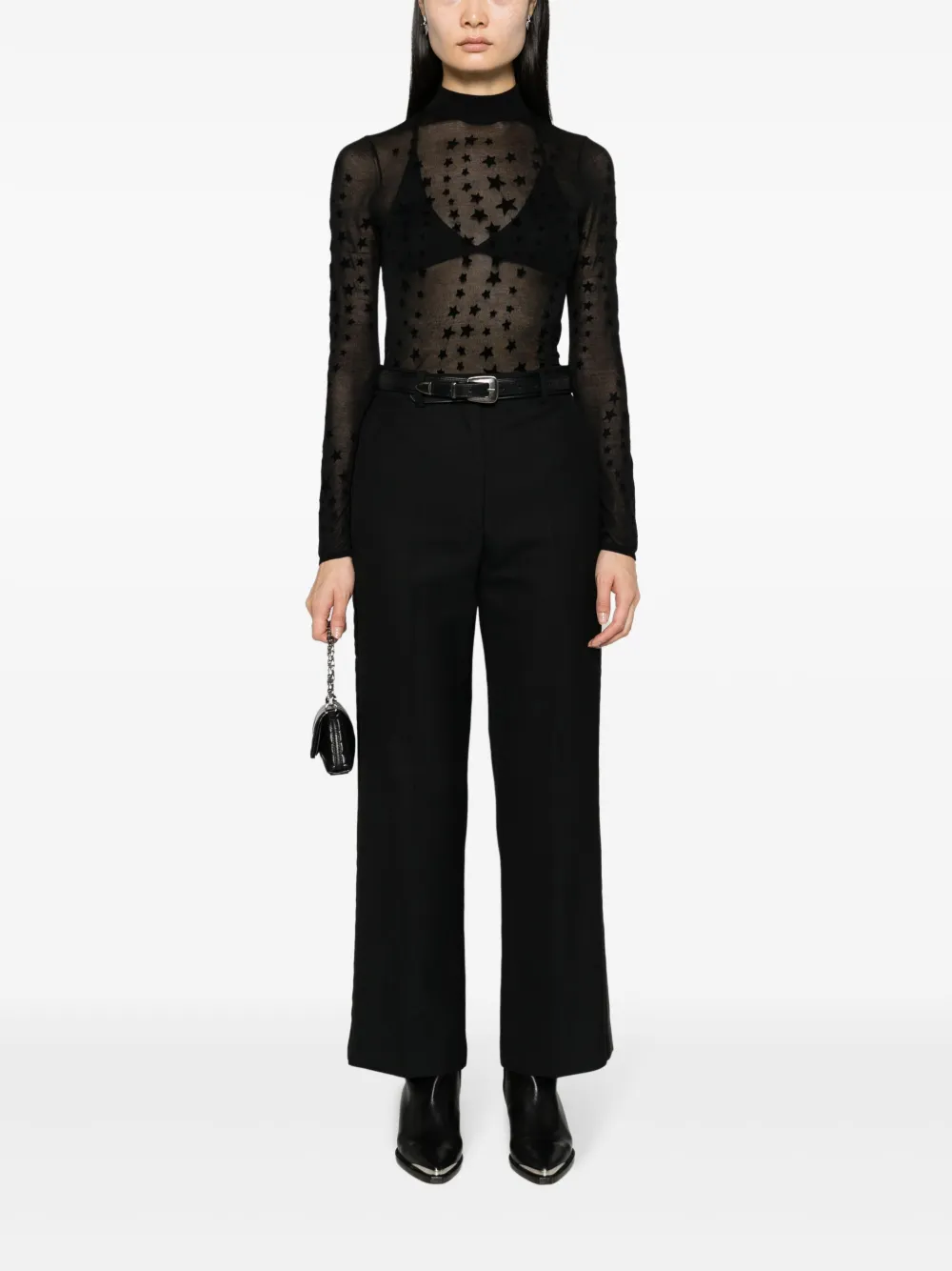 SANDRO star-pattern semi-sheer top - Zwart