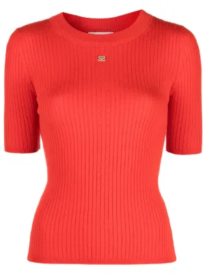 SANDRO logo plaque ribbed knit Top Farfetch