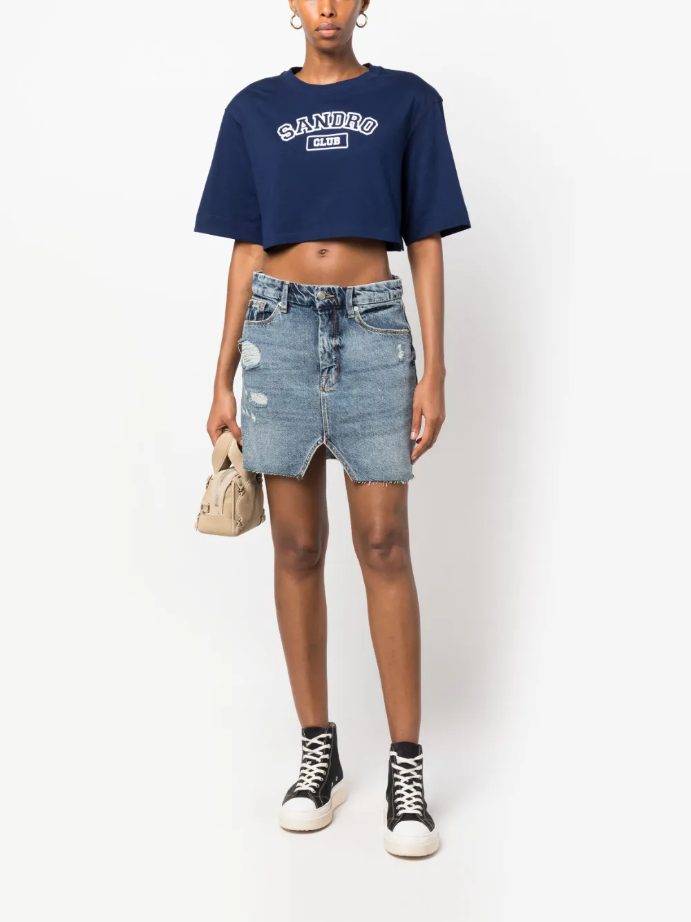 SANDRO T-shirt met geborduurd logo - Blauw