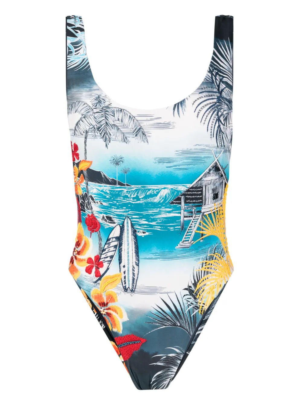 Agua By Agua Bendita Tribeca graphic-print swimsuit - Blue