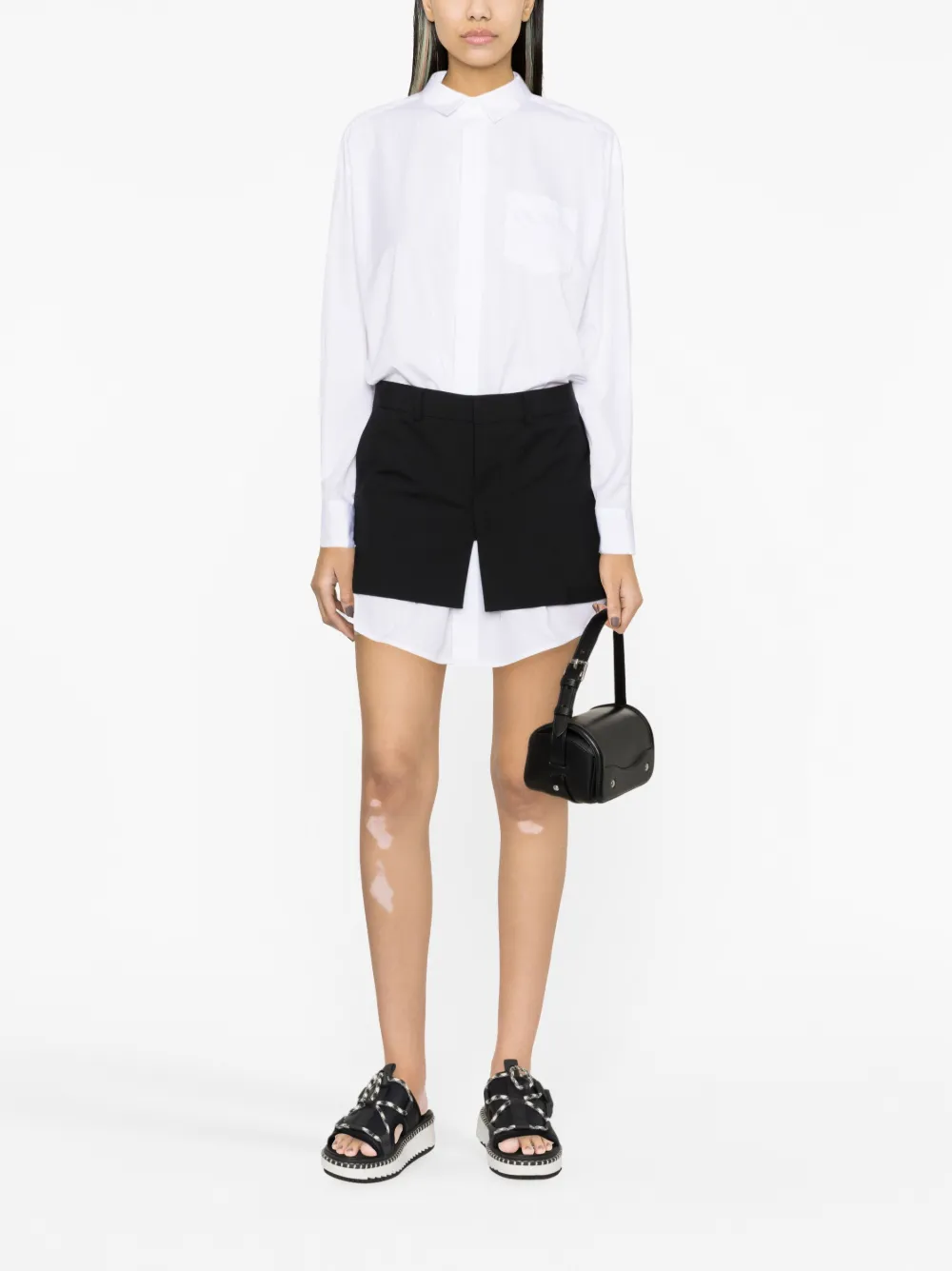 sacai layered shirt minidress - Zwart