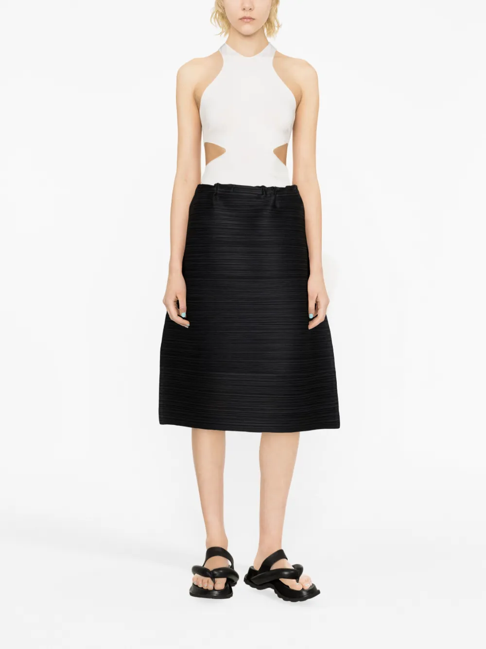 Pleats Please Issey Miyake pleated A-line skirt - Zwart