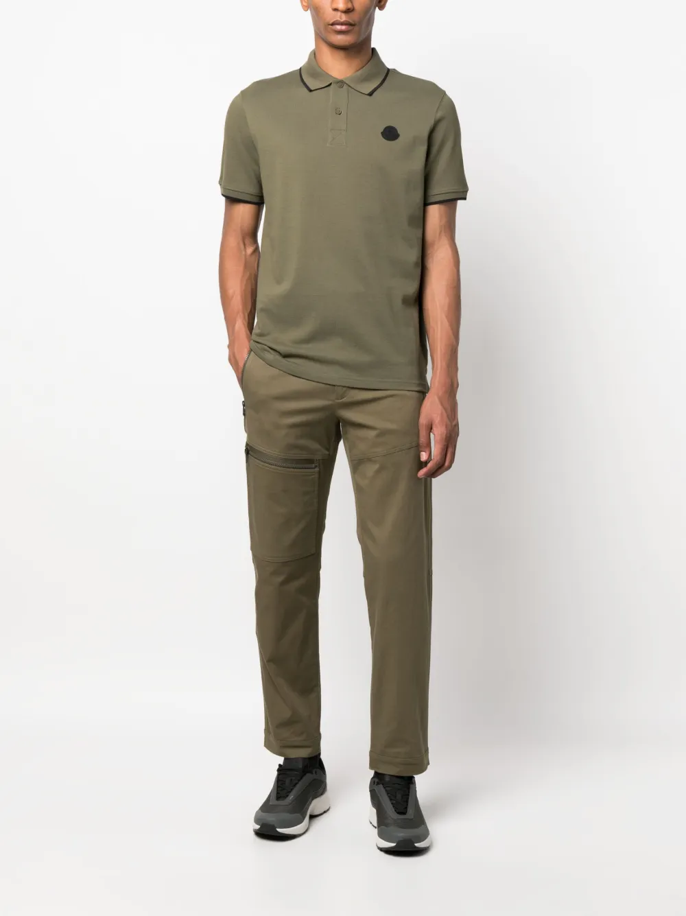 Moncler logo-patch straight-leg trousers - Groen