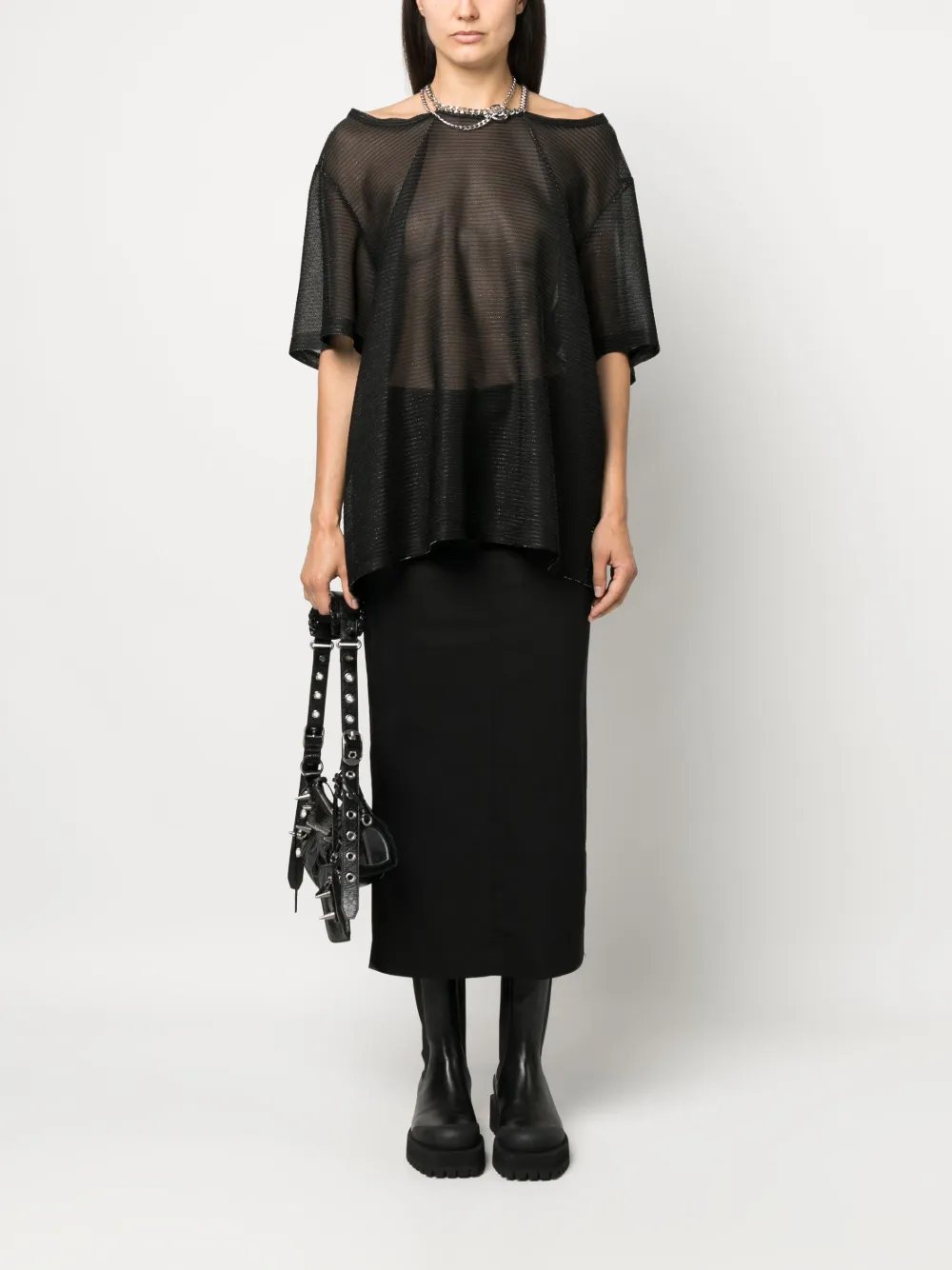 Junya Watanabe transparent short-sleeve T-shirt - Zwart