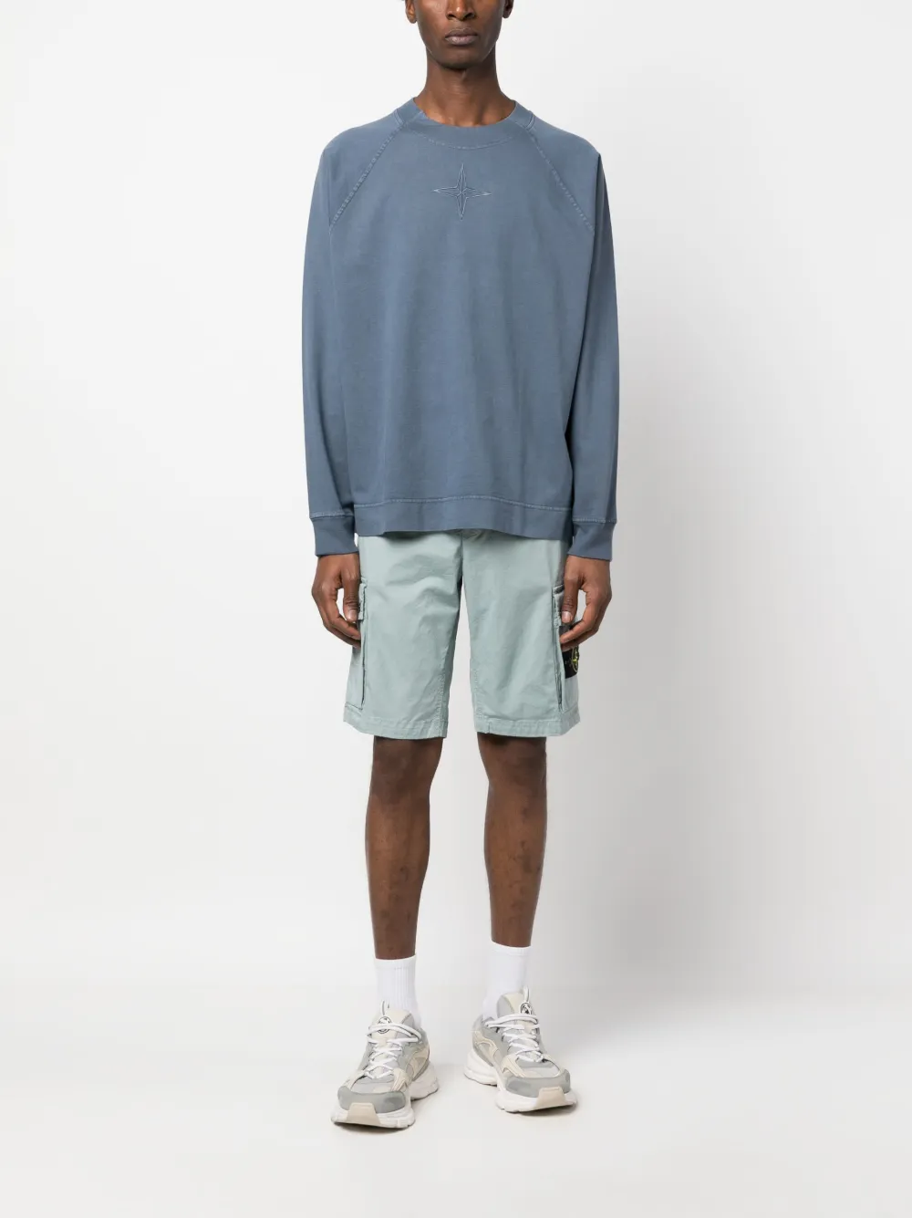 Stone Island logo-embroidered cotton sweatshirt - Blauw
