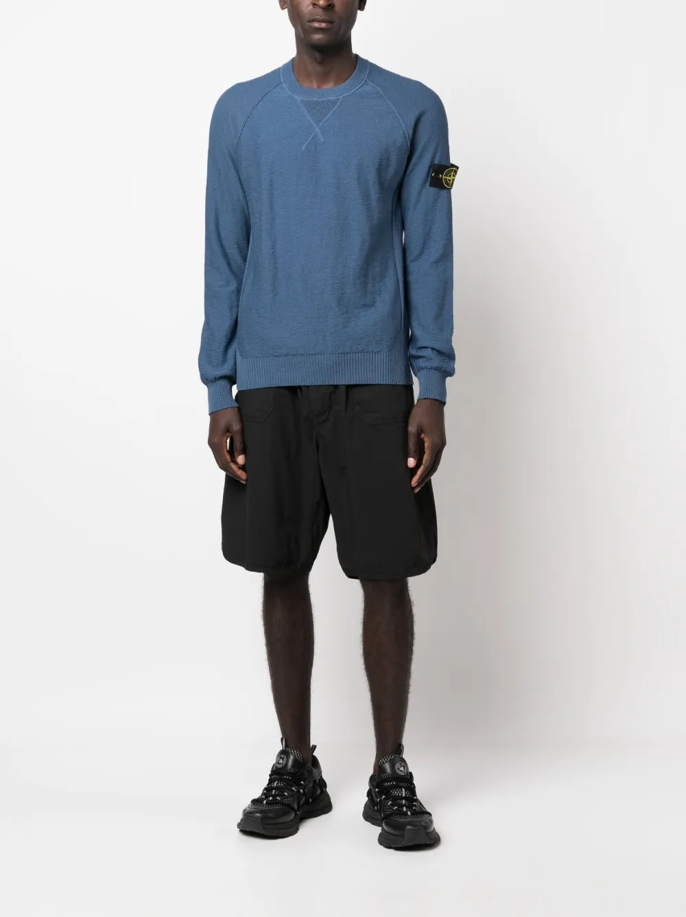 Stone Island Compass-patch cotton-blend jumper - Blauw
