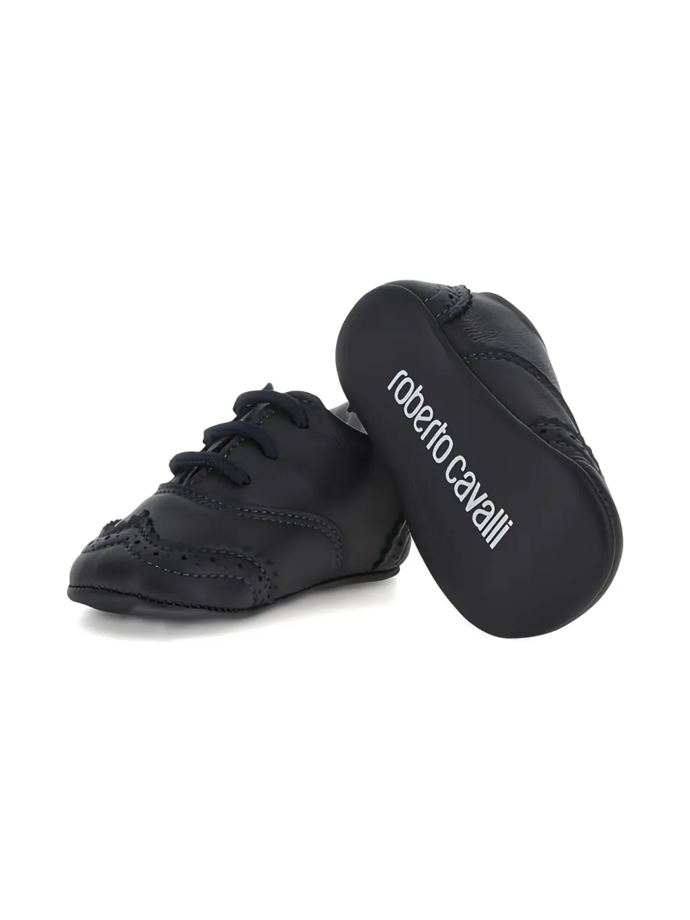 Roberto Cavalli Babies' Brogue-detail Laced Pre-walkers In Black