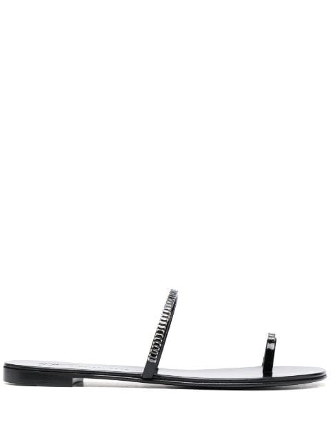 Giuseppe Zanotti - crystal-embellished flat leather slides