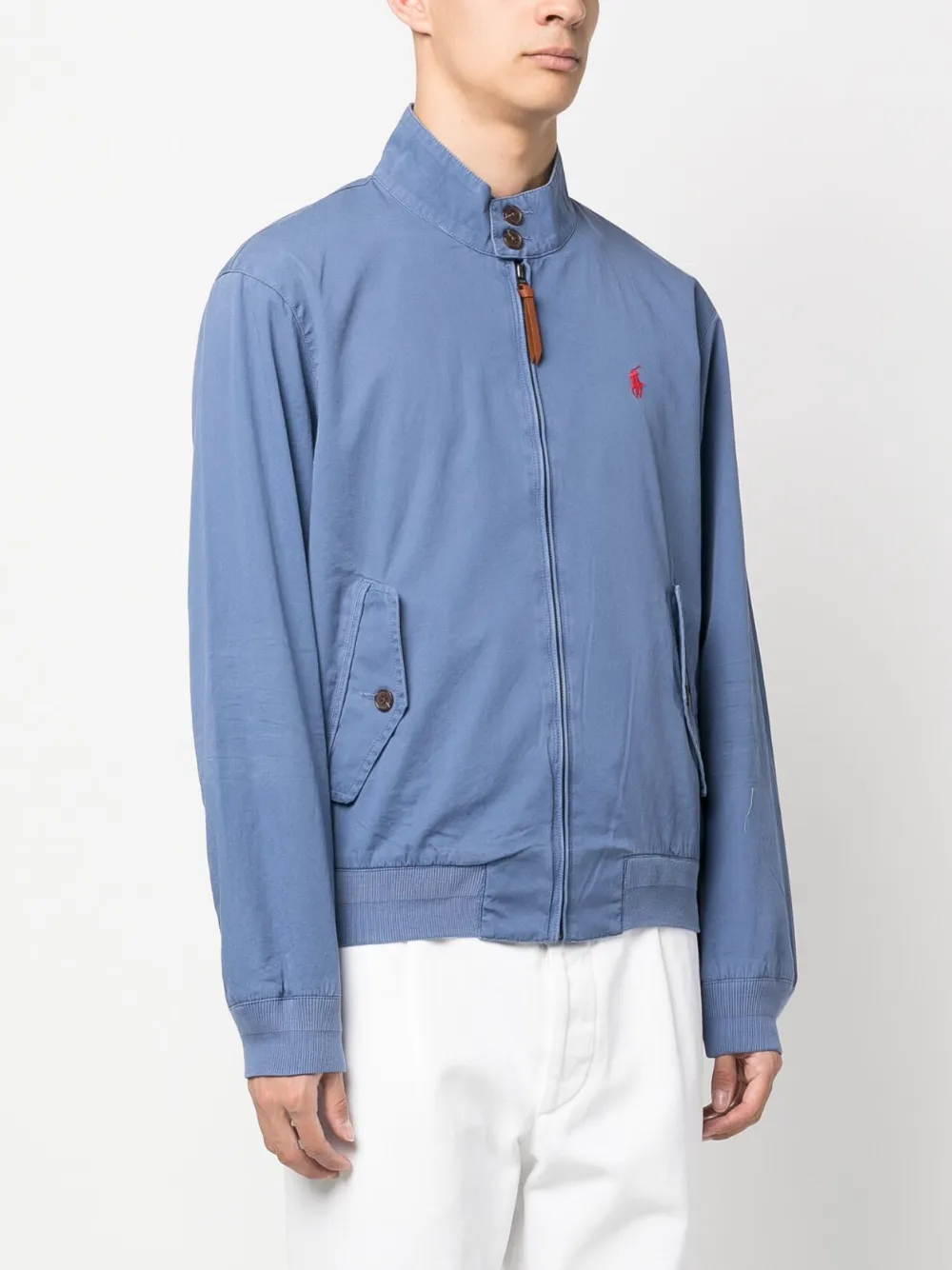 Shop Polo Ralph Lauren Logo-embroidered Zip-up Bomber Jacket In Blue