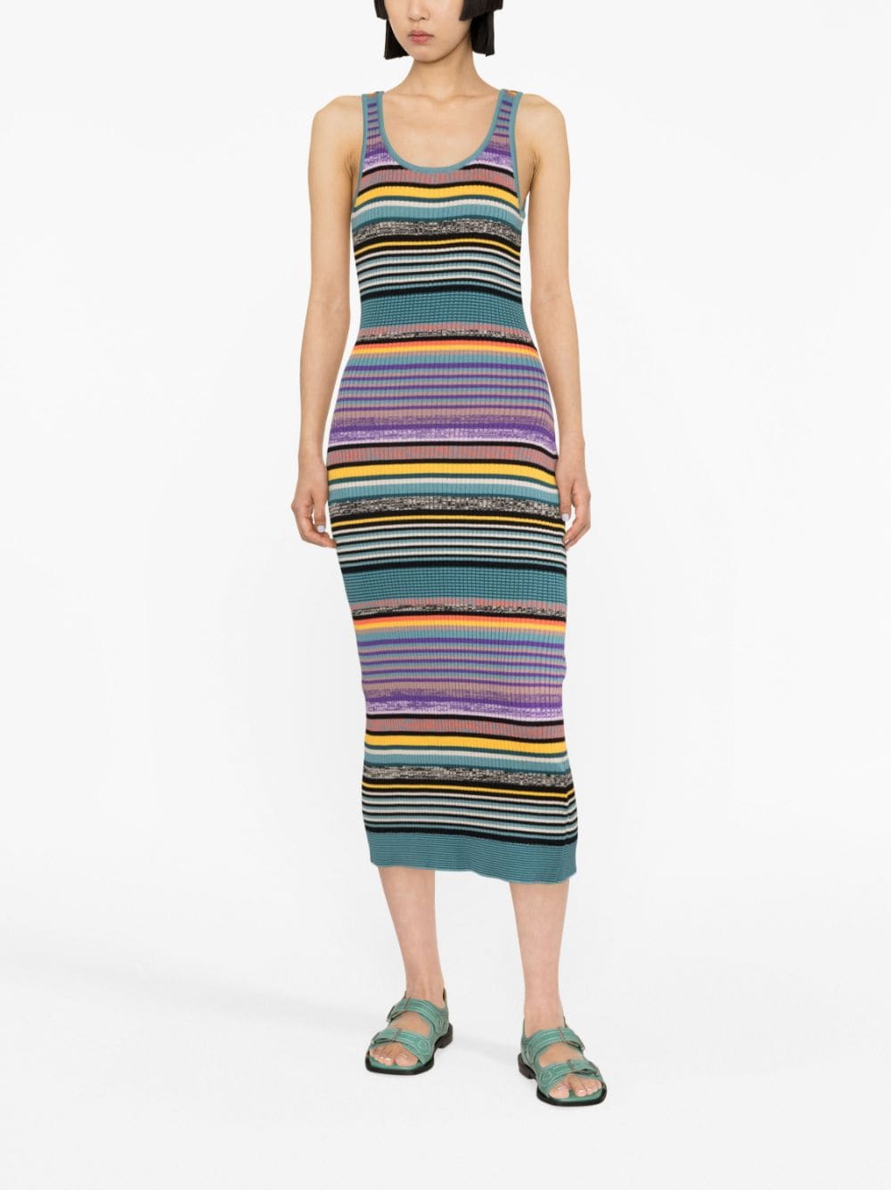 Shop Ps By Paul Smith Horizontal-stripe Ribbed Dress In Blue