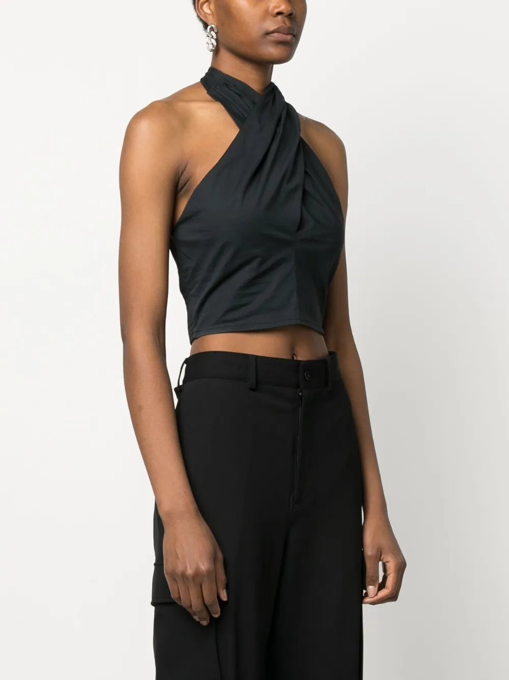 Staud Kai Cropped Halter-neck Cotton Top In Black