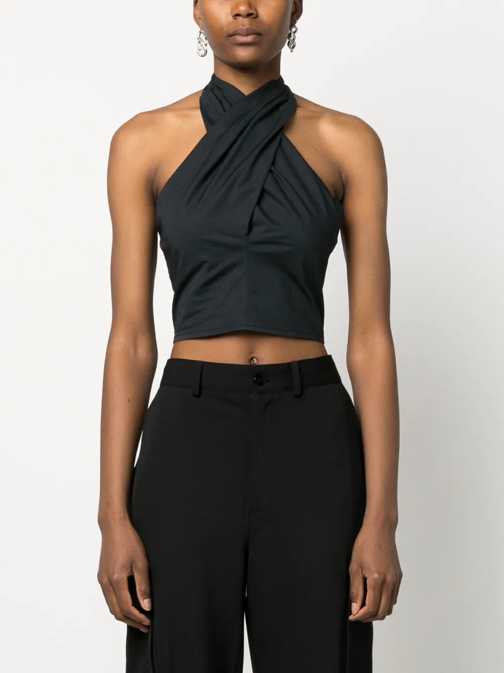 Staud Kai Cropped Halter-neck Cotton Top In Black