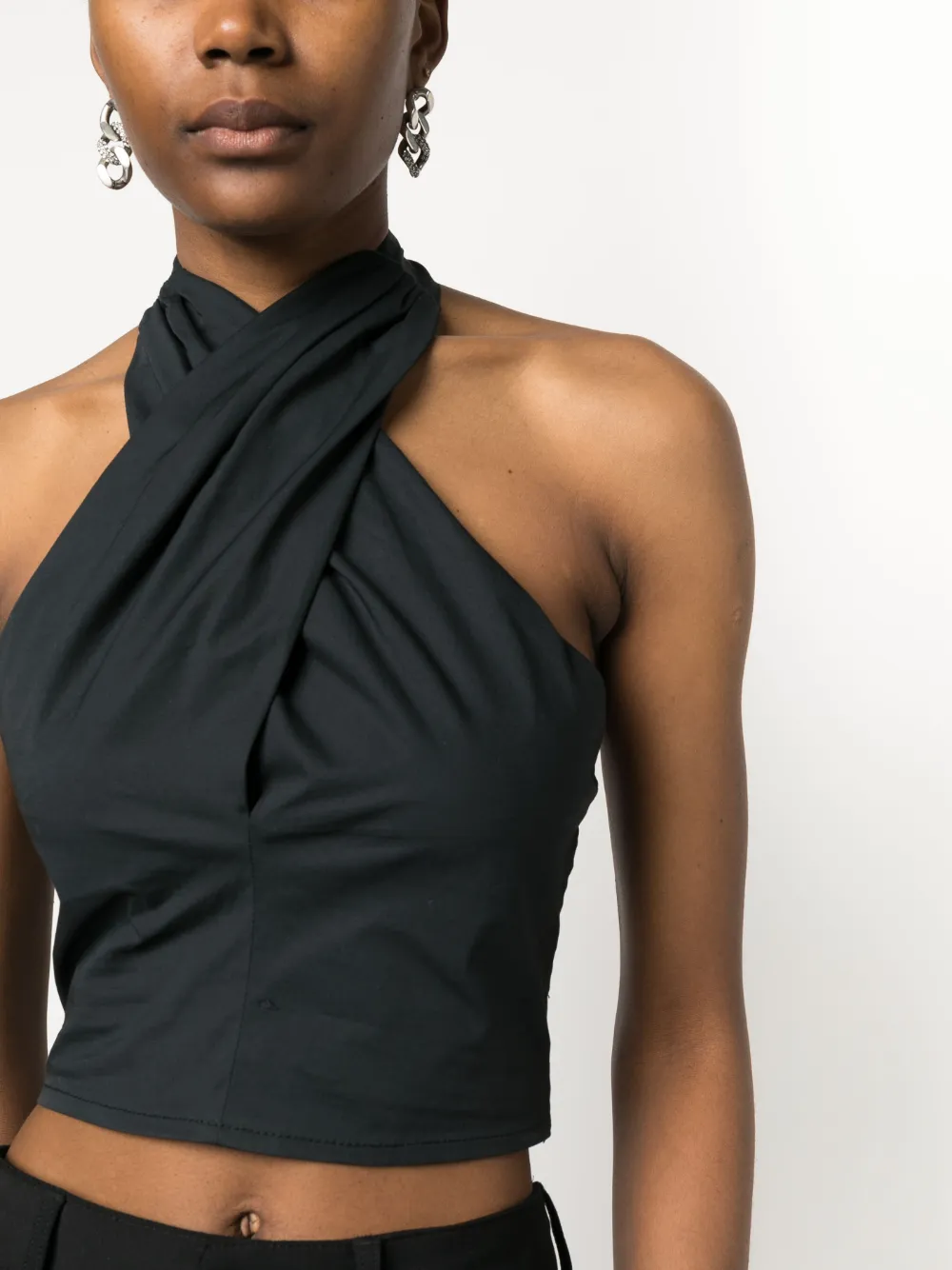 Staud Kai Cropped Halter-neck Cotton Top In Black