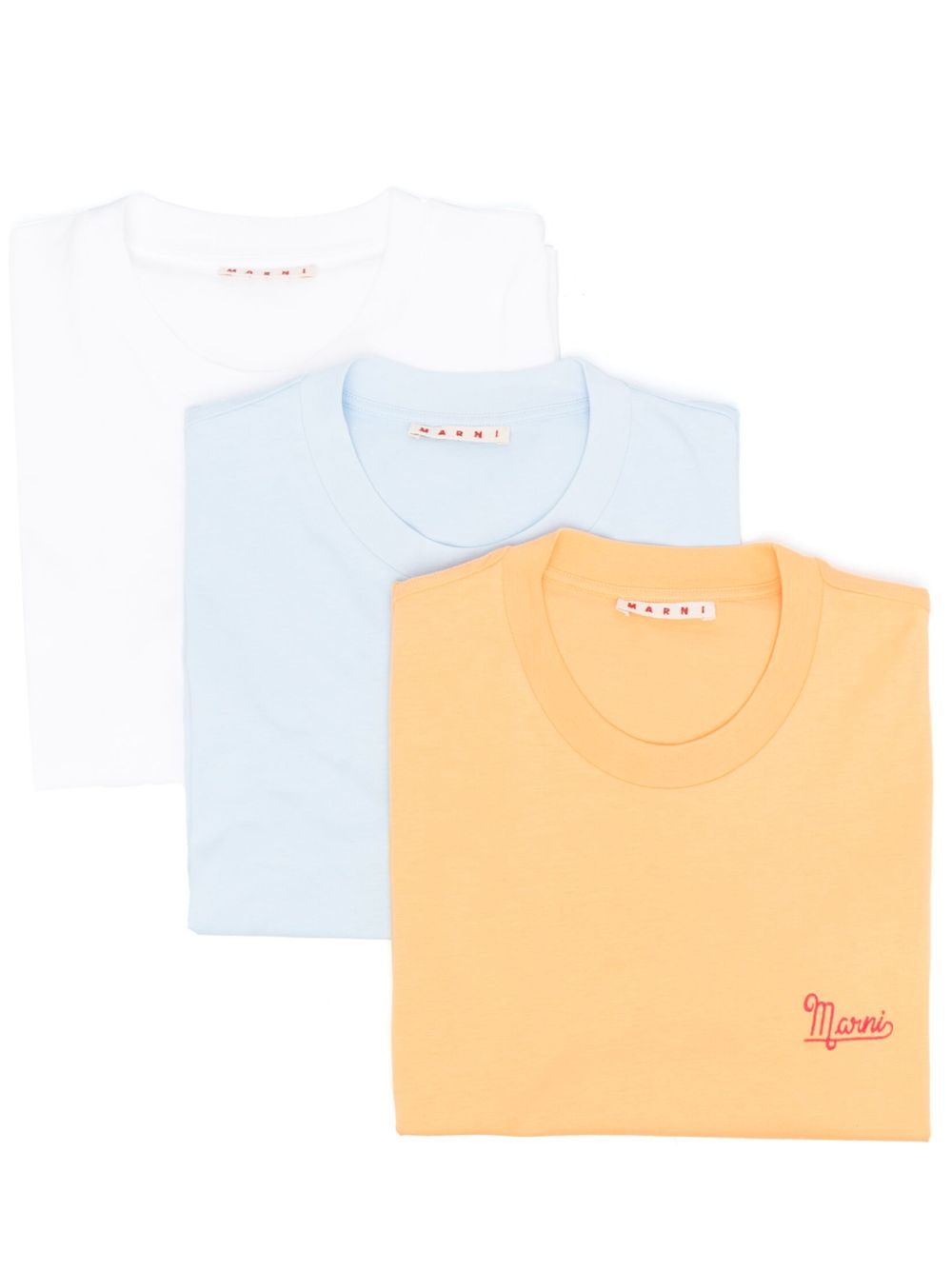 Shop Marni Three-pack Embroidered-logo T-shirt In White