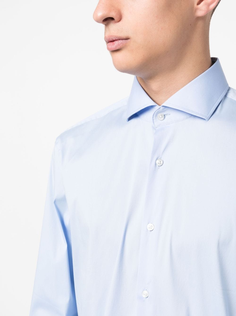 Shop Hugo Boss Classic-collar Long-sleeve Shirt In Blue