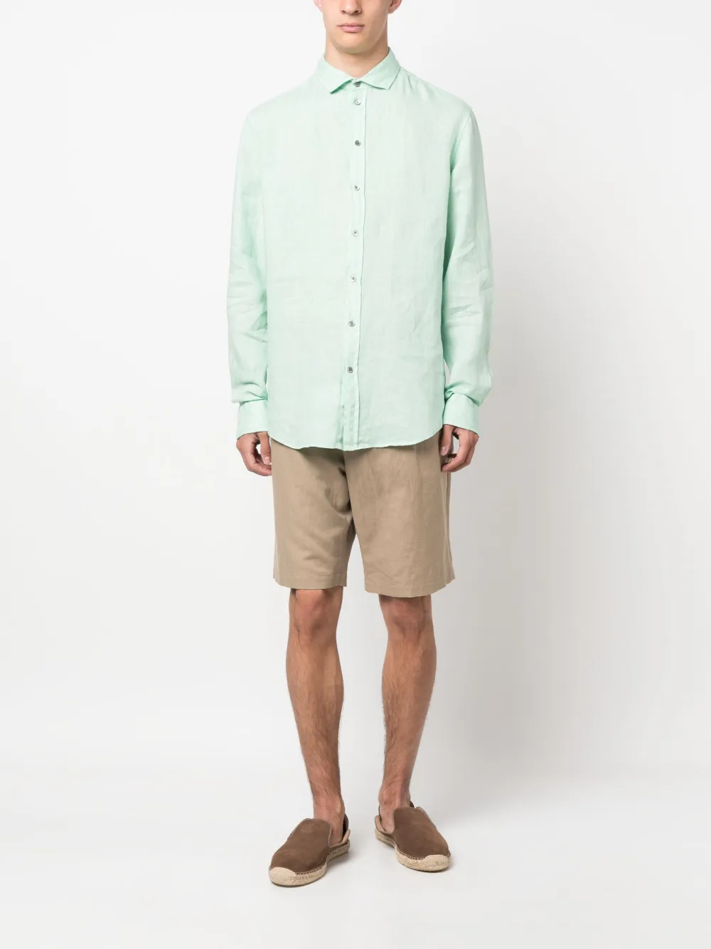 Emporio Armani long-sleeve linen shirt - Groen