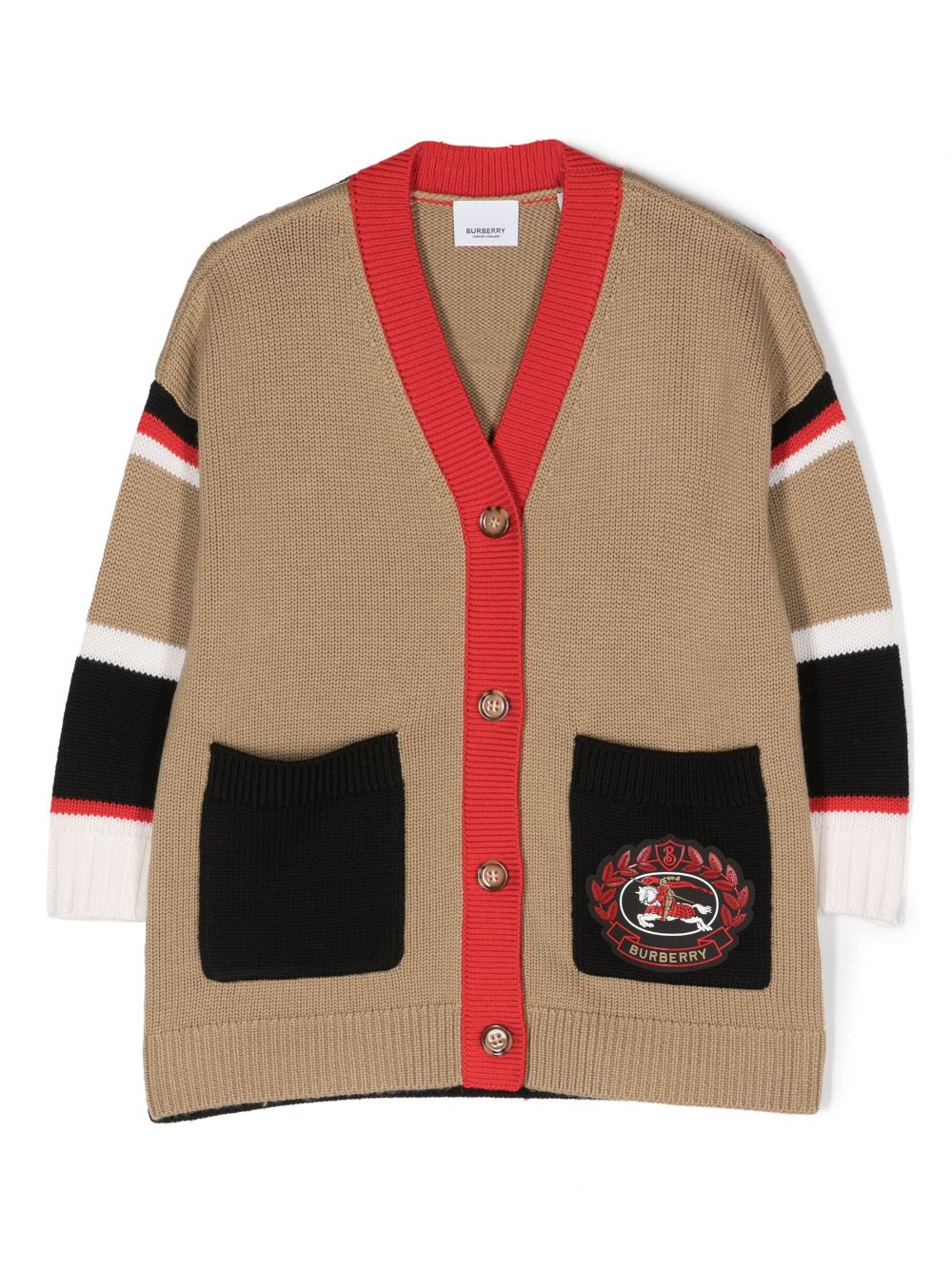 Burberry Kids embroidered logo wool cardigan - Neutrals