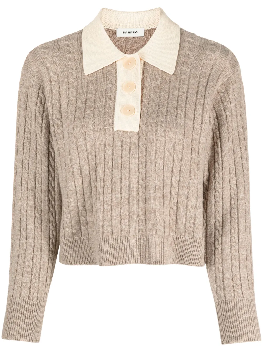 cable-knit polo jumper