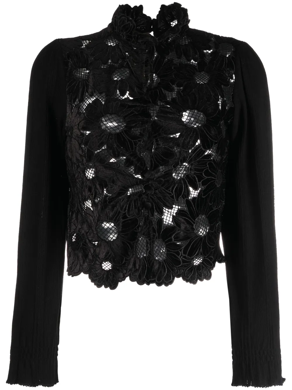 Sandro Guipure Velvet Top In Black
