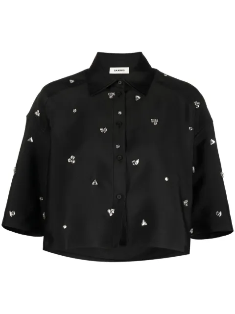 SANDRO crystal-embellished cropped shirt