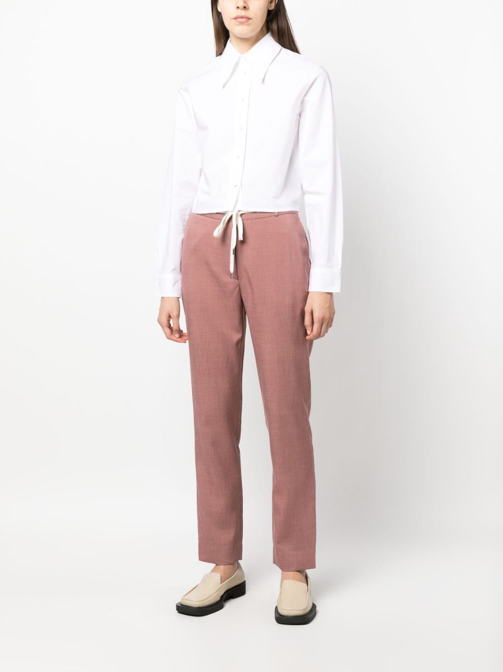SANDRO pointed-collar cropped cotton shirt - Wit