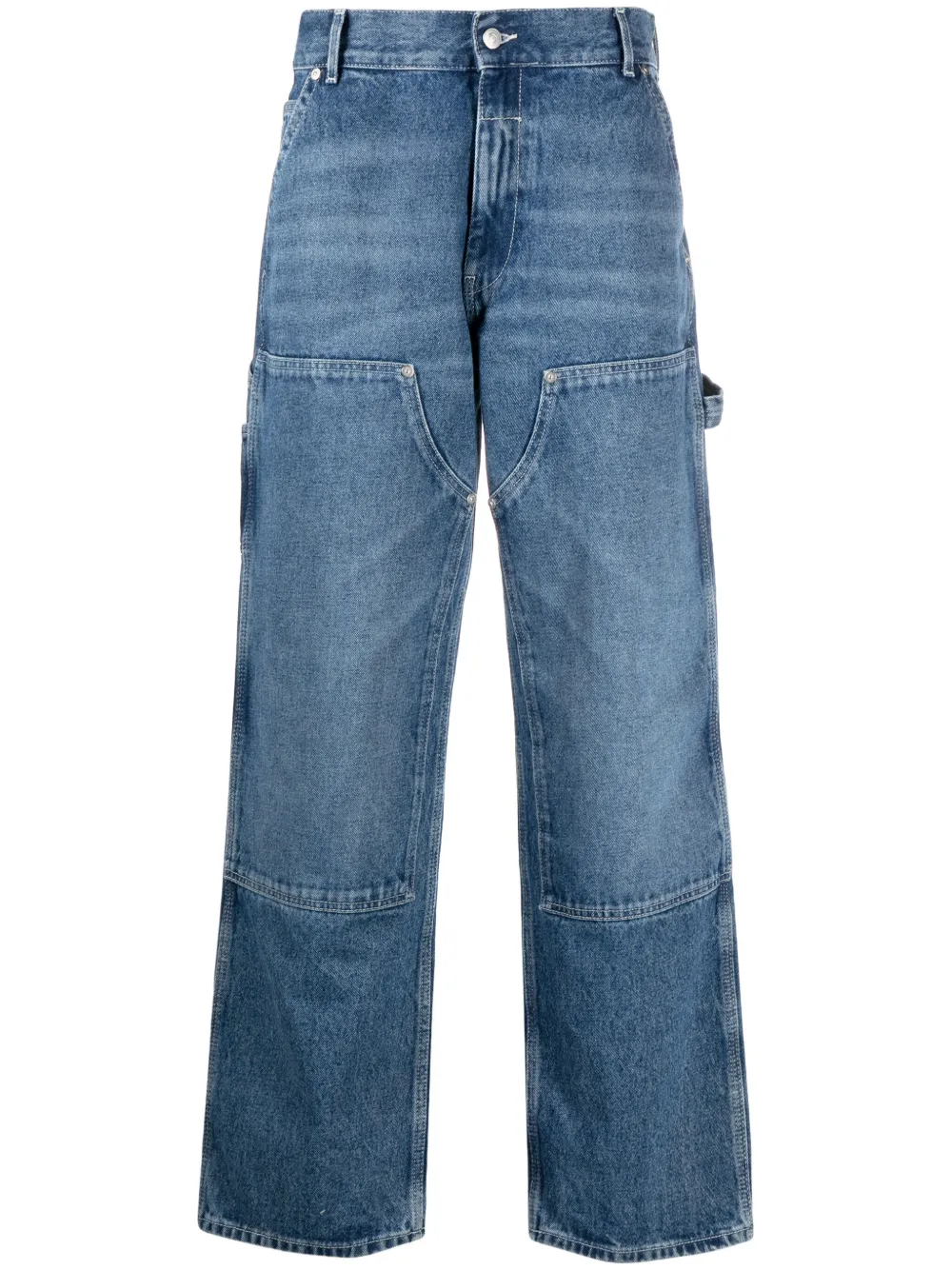 panelled cotton straight-leg jeans