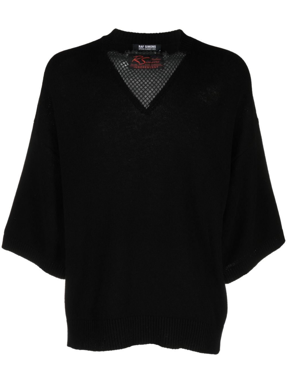 Raf Simons mesh-collar wool T-shirt - Black